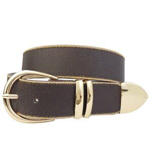 Vintage Leather belt with Shiny Gold Buckle set